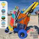 RollX Foldable Storage Wagon with 4 Balloon Wheels for Sand, Rear 13 Inch & Front 7 Inch Beach Tires (Pump Included) (Orange)
