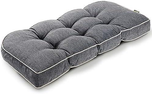 SUNROX Gel Memory Foam Bench Cushion with Piping, Heavy Duty Tufted Fadeshied Water Resistant Ultra Durable Thicken Reversible Indoor/Outdoor Bench Seat Pads 48x19x5 inch, Heather Charcoal