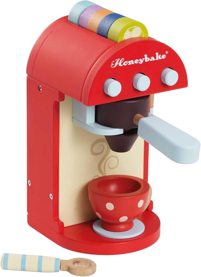 Le Toy Van - Honeybake Premium Wooden Cafe Machine Set - Pretend Kitchen and Cafe Play Toy Set | Kids Role Play Toy Kitchen Accessories (TV299), Small (Red)