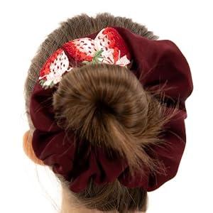 INT&TDR FANTASY Burgundy Scrunched Fabric Decoration with Floral Pattern, Silk Hair Ties, Ladies Silk Scrunchies Fruit Embroidery Design Women Girls Gifts