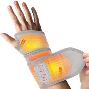Cordless Wrist Hand Heating Pad Massage for Pain Relief, Rechargeable Heated Wrist Brace for Carpal Tunnel, Red Light Therapy Heated Wrist Massager Wrap for Arthritis (Silver)