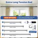 Tension Curtain Rods 51-86 Inch(5-7.17Ft),Shower Curtain Rods No Drilling,Heavy Duty tension rod for Bathroom Windows Room Divider Outdoor Patio,Easy Install,Never Rust,Diameter 1.26 In-Black