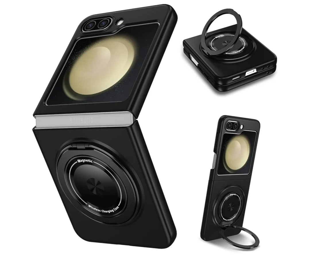 Magnetic Case for Samsung Galaxy Z Flip 5, [Compatible with MagSafe] Military Grade Shockproof Slim fit Samsung Z Flip 5 Phone Case with Magnetic Ring Kickstand, Black