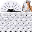 Blulu Large Folding Fans for Line Dancing 13 Inch Dance Rave Clack Fans for Line Dancing for Women Men(White,100 Pcs)