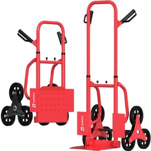 Stair Climbing Hand Truck 440lbHeavy Duty Dolly Cart for StairsThickened Upgraded Steel Tube Folding Stair Climbing Trolley with Six Wheels and Telescoping Handle (Red)