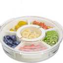 Snack Box Container, Divided Serving Tray with Lid and Handle, 6 Compartment Snack Box Container, Snack Tray Perfect for Snacks, Veggie, Fruit and Charcuterie