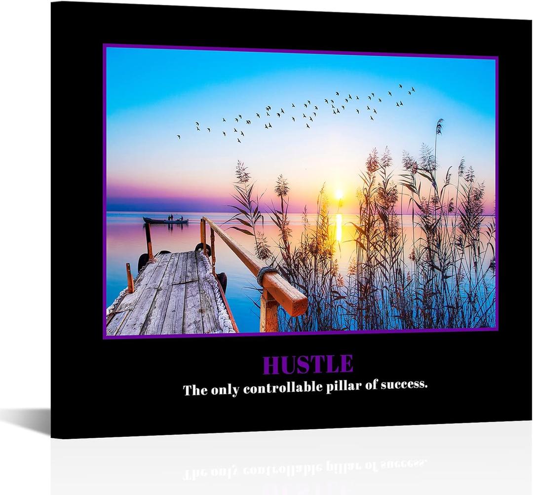KREATIVE ARTS Hustle-Inspired Canvas Wall Art - Motivational Quotes for Home & Office - Boost Determination & Drive with Powerful Decor - Ideal Gift for Entrepreneurs & Goal-Setters 20x24inch