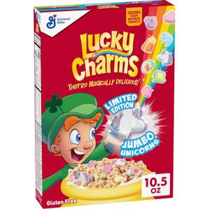 Lucky Charms Gluten Free Cereal with Marshmallows, Whole Grain, 10.5 oz Hearts, Stars, Horseshoes, Clovers & Unicorns, 19g Whole Grain, Good Source of Calcium, 12 Vitamins,  