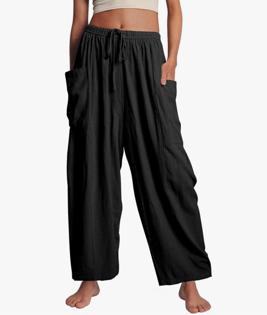 Flygo Women's Wide Leg Pants Summer Casual Loose Fit Beach Palazzo Harem Pants with Pockets, SIZE L
