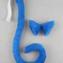 Long Fur Cat Ears and Cat Tail Set Halloween Party Kitty Cosplay Costume Kits (Sky blue)