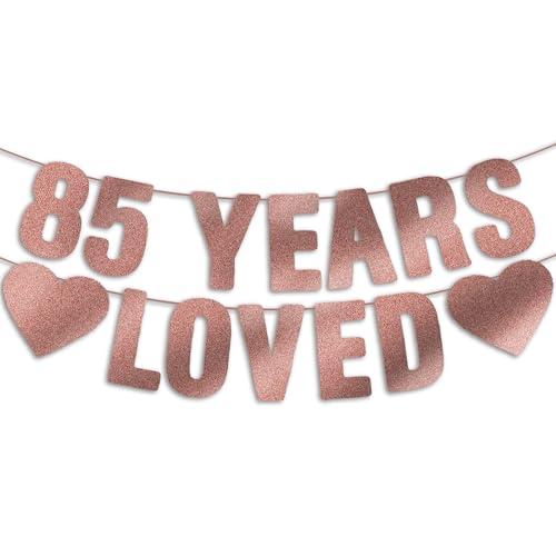 3 x Pre-Strung 85th Birthday Banner - Rose Gold Glitter, Happy 85th Birthday Party Decorations for Women, Funny 85 year old Anniversary Decor Bday Sign Gifts