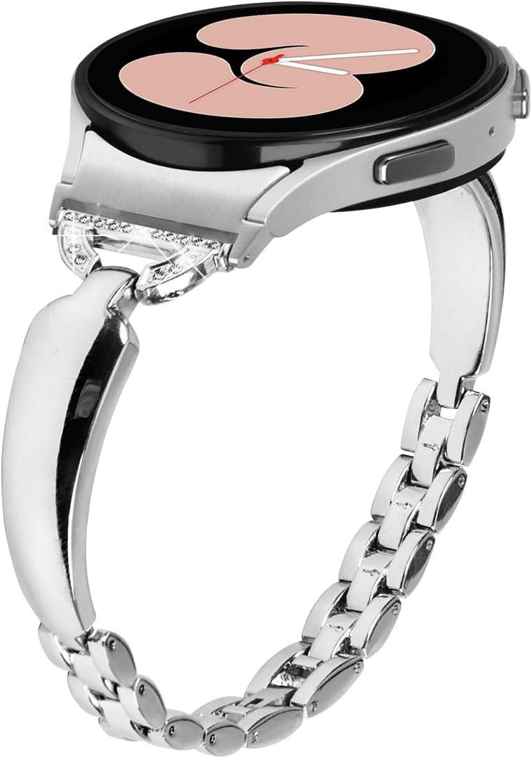 Miimall 20mm Bling Slim Bands for Samsung Galaxy Watch FE/7/6/5/5 Pro/4/3 Band 40mm 41mm 42mm 43mm 44mm 45mm, Women Sparkle Rhinestone Metal Thin Bracelet Strap for Galaxy Watch 6/4 Classic, Silver