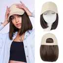 FORCUTEU Hat Wigs for Women Baseball Cap with Hair Extensions Short Straight Bob Hairstyle Caps with Hair Attached Adjustable Baseball Cap Wig for Daily Party (Color: S-6A, 12inch)