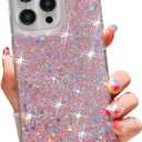 for iPhone 15 Plus Case Glitter, Shiny Bling Sparkly Design Phone Cover for Women Girls Cute Soft TPU Slim Shockproof Protective Phone Case for iPhone 15 Plus 6.7", Pink