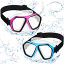 Fabbay 2 Pcs Adult Swimming Goggles with Nose Cover Diving Mask Elastic Strap Anti Fog Swim Snorkel Masks Wide View for Men Women Summer Diving Snorkeling Swimming (Pink, Blue)