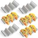 Taco Holder Set of 6, Stainless Steel Taco Holder Stand, Taco Rack Truck Tray Style with Easy-Access Handle, Oven, Grill and Dishwasher Safe