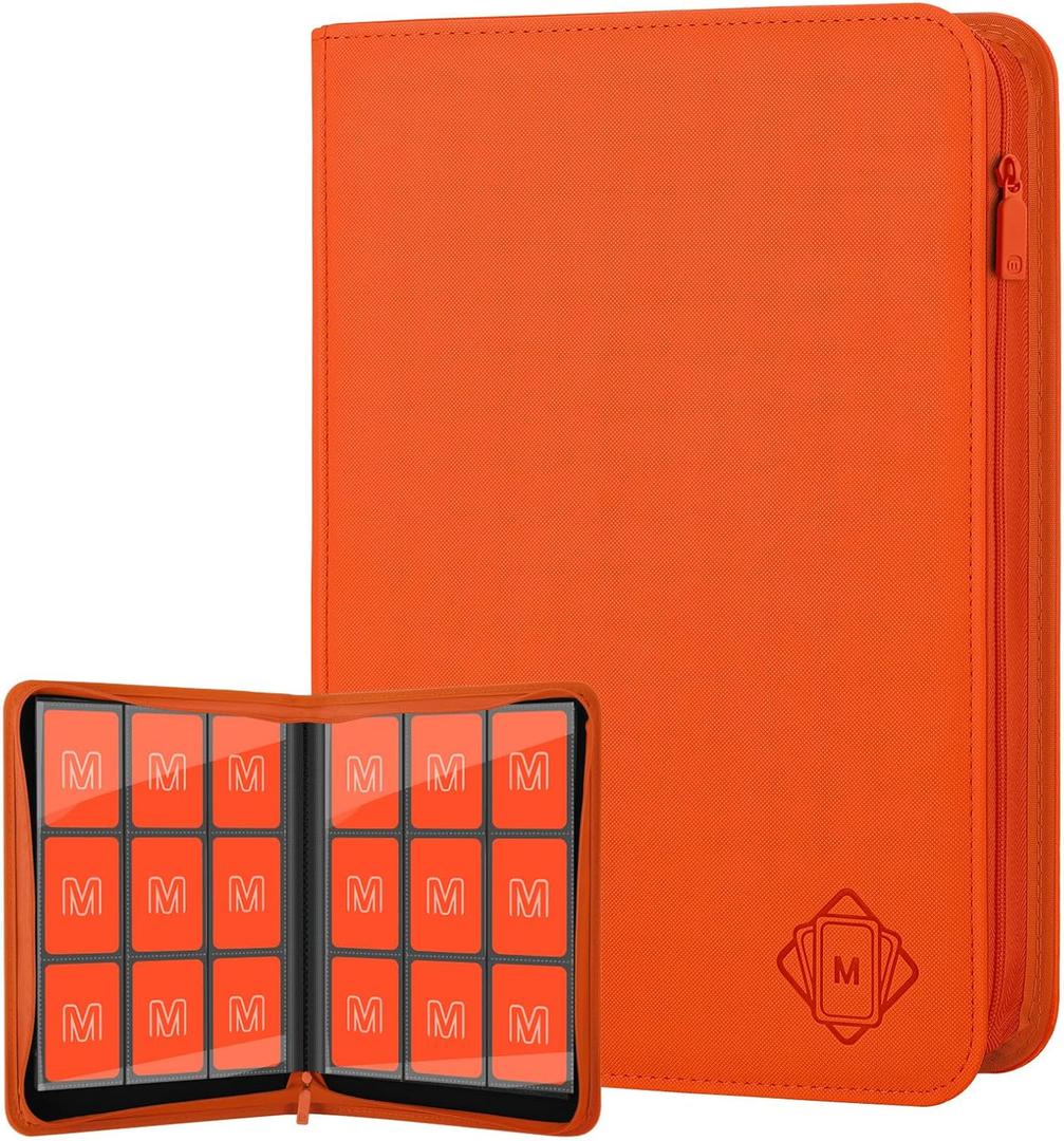Trading Card Binder with 9 Side Loading Pocket Card Album Hold Up to 540 Cards PU Card Collection Binder, Collectible Albums Card Folder for MTG, TCG, Sports Cards 9-Orange