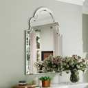 Large Arched Mirror Wall Decor, 39.4"x27.6" Scalloped Decorative Wall Mirror with Beveled Glass Frame, Bathroom, Bedroom, Living Room, or Entryway (Transparent)