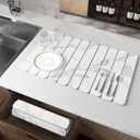 Stone Drying Mat for Kitchen Counter, White Fish Belly Stone Dish Drying Mat - Diatomaceous Earth Water Absorbing Drying Stone for Kitchen Counter Mat, Quick Dry Stone Mat Kitchen (24" x 16")