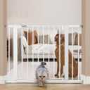 BABELIO New Version Baby Gate with Cat Door Adjustable,29-40" Metal Pet Door for Stairs & Doorways,Pressure Mounted,No Tools Needed,White