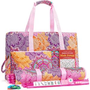 American Mahjong Tile Set, 166 Pink Engraved Tiles, 4 Rack Pushers | 1.2-Inch Melamine Tiles, 4 Racks, 3-Bag Storage System, 100 Chips, 3 Dice and Wind Indicator for Game Night, Travel, Gifting, 1.2 x 0.9 x 0.5 inches