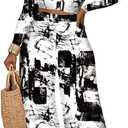 2 Piece Outfits for Women Sexy Backless Long Sleeve Crop Top High Waist Wide Leg Long Pant Sets Tracksuit Printed Set (3X-Large, 9380-black)