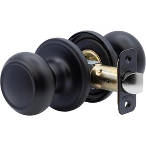 Copper Creek Matte Black Door Knobs - Round Colonial Knob, Non-Locking Passage Handle, Keyless Lockset, Fits All Standard Doors for Home Improvement, Hallway, Closet, Bedroom, Bathroom, 1 Pack