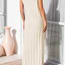 Fisoew Women Summer Sleeveless Maxi Dress Scoop Neck Ribbed Knit Tank Dress (Beige)