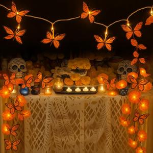 3 Pack Day of The Dead Artificial Butterflies String Lights 5 ft 10 LED Butterflies Lighted Garland Decorations for Day of The Dead Diwali Halloween Home Yard Indoor Outdoor Decor