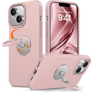 XYZ for iPhone 13 Case with Stand [Rotatable 360 Soft Ring Holder], Premium Silicone with [Soft Anti-Scratch Microfiber Lining] Phone Cover for Women Girls 6.1 Pink