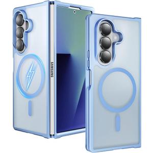 One Piece Design Matte Frosted Magnetic Case for Samsung Galaxy Z Fold 6, Fit for Magsafe, Ultra Thin, Shockproof Anti Fingerprints Translucent Back Integrated Bumper Wireless Charge Cover for Fold 6