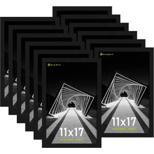 Picrit 11x17 Picture Frame Set of 12, Black Wood Grain Gallery Wall Frames | Fits 11x17 Posters, Art Prints & Photos, Clear Front Cover, Horizontal or Vertical Wall Hanging, Home Decor