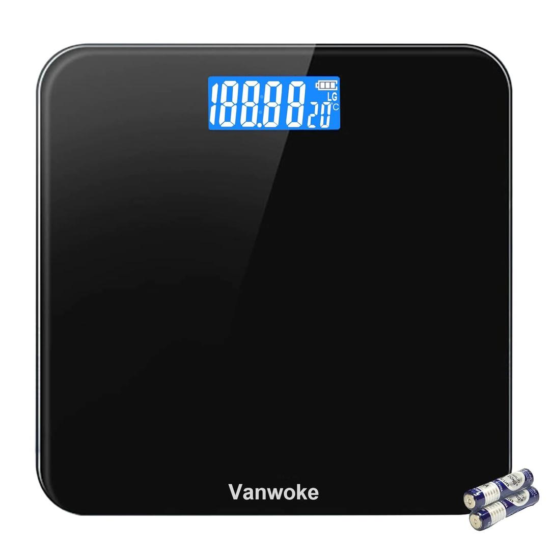 Smart Scale for Body Weight Digital Bathroom Scale with Temperature Indication Corner Design Highly Accurate Body Weight Scale Black Body Fat Scale with Blue LCD Backlight Display 400Lb/180kg