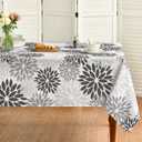 Horaldaily Black Grey Dahlia Table Cloth 6084 Inch Rectangular, Modern Geometry Flower Decor Table Covers for Kitchen Dining, Washable Seasonal Tablecloth for Party Picnic Dinner Decor