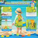 Collapsible Beach Sand Toys Set for Kids - Includes Bucket, Mesh Shovel, Filter Scooper & Castle Molds - Toddler Beach Toys for 1-3 & Kids Ages 4-8 with Mesh Bag, Summer Outdoor Beach Essentials