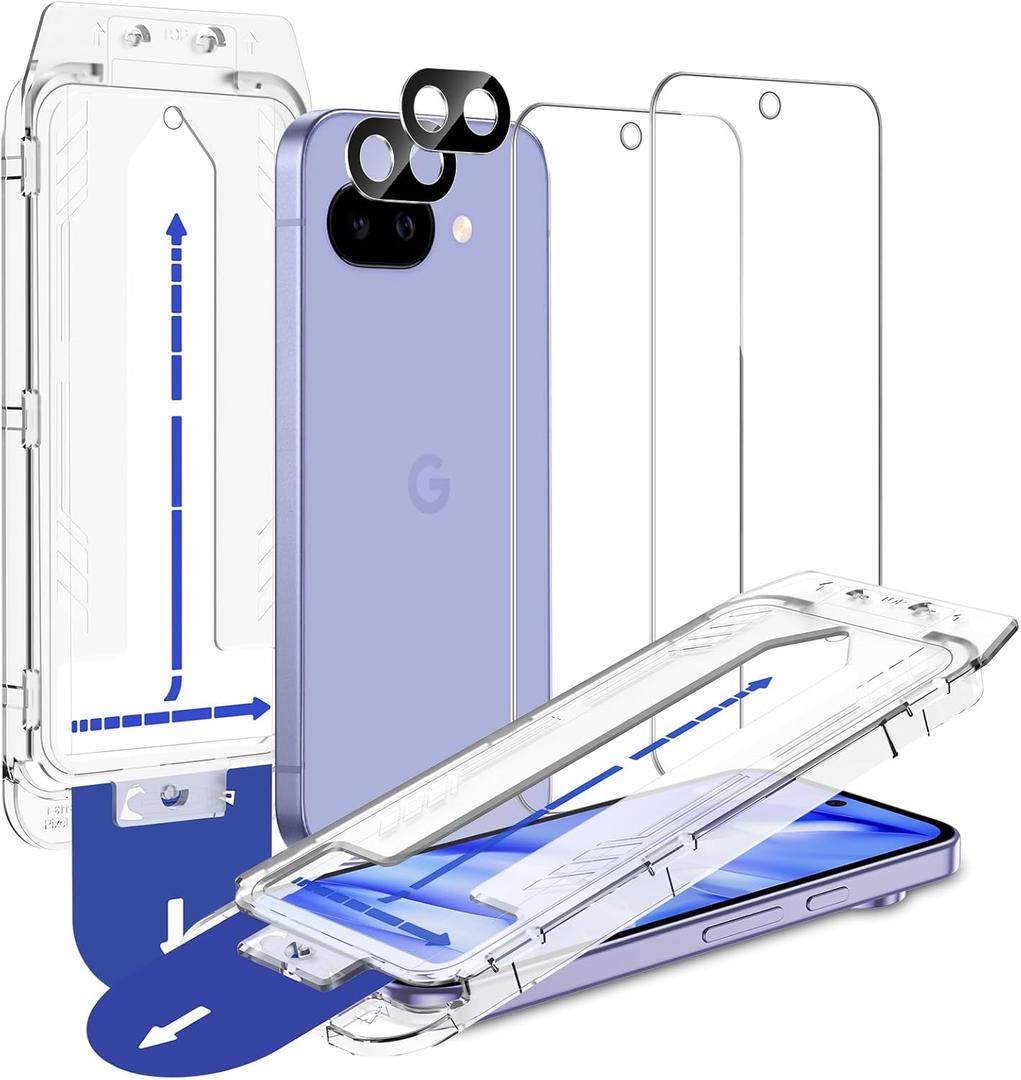 2 x SPARIN Screen Protector for Google Pixel 9A 6.3 Inches, [2+2 Pack] Pixel 9A Tempered Glass, Easy Installation with Auto Alignment Frame, Bubble-Free/Case Friendly