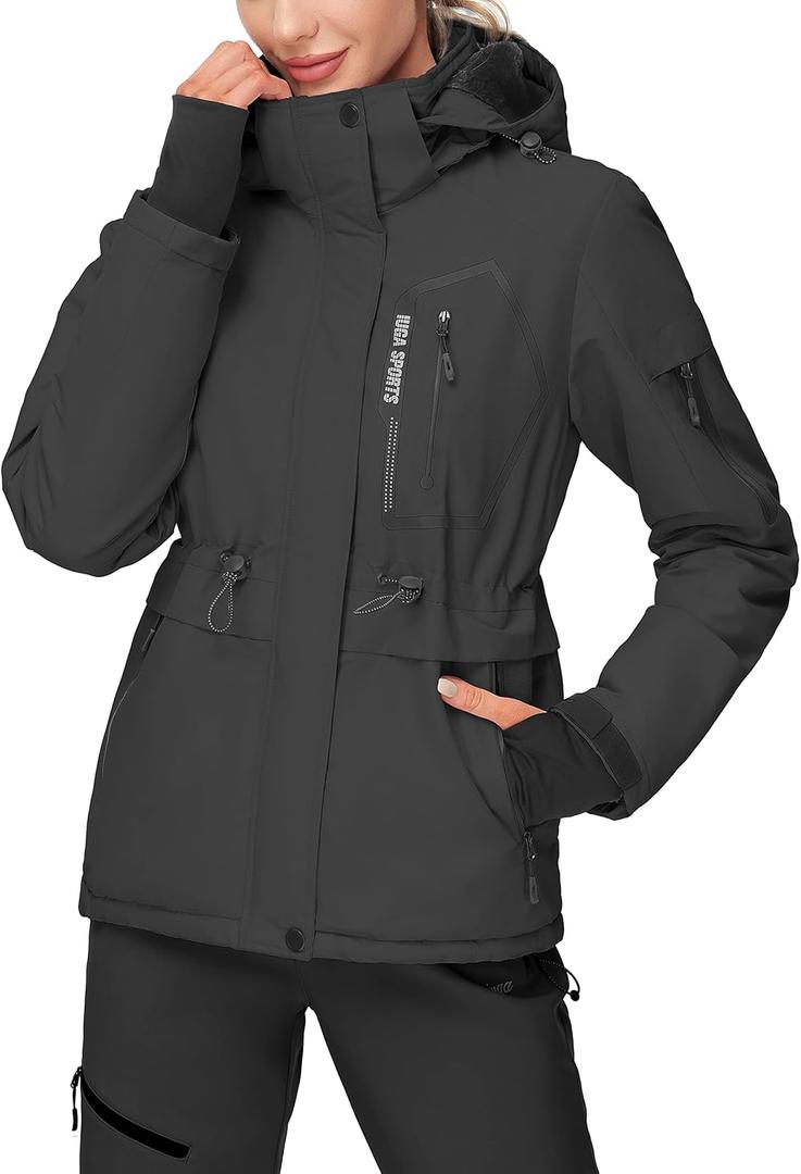 IUGA Waterproof Ski Jacket Women Warm Outdoor Winter Jackets Windproof Snowboard Winter Coats for Mountain Hiking (Small, Black)