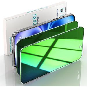 (2 Pack) Privacy Screen Protector for iPhone 16 Pro 6.3 Inch Anti-Spy Tempered Glass, Green Gradient Color Anti Spy Anti Blue Light HD Full Coverage