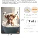 UPWOIGH Bathroom Wall Art, 12x16in Highland Cow Wall Decor,Waterproof Wood Framed Canvas Wall Art, Cute Funny Animal Bathing Abstract Prints,Modern Home Dcor for Bedroom Classroom Farmhouse Gift