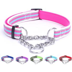 Reflective Martingale Dog Collars, Adjustable Soft Neoprene Padded Breathable Nylon Pet Collar for Puppy, Medium and Large Dogs,Rose Red,S
