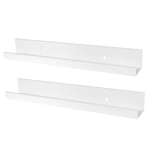 Evron Acrylic Floating Shelves – 2-Pack White Wall Shelf for Bathroom, Bedroom, or Kitchen – Easy Installation with Adhesive (No-Drill) or Screws (Drill Required) – 13.8" Modern Rack (White 2 Pack)
