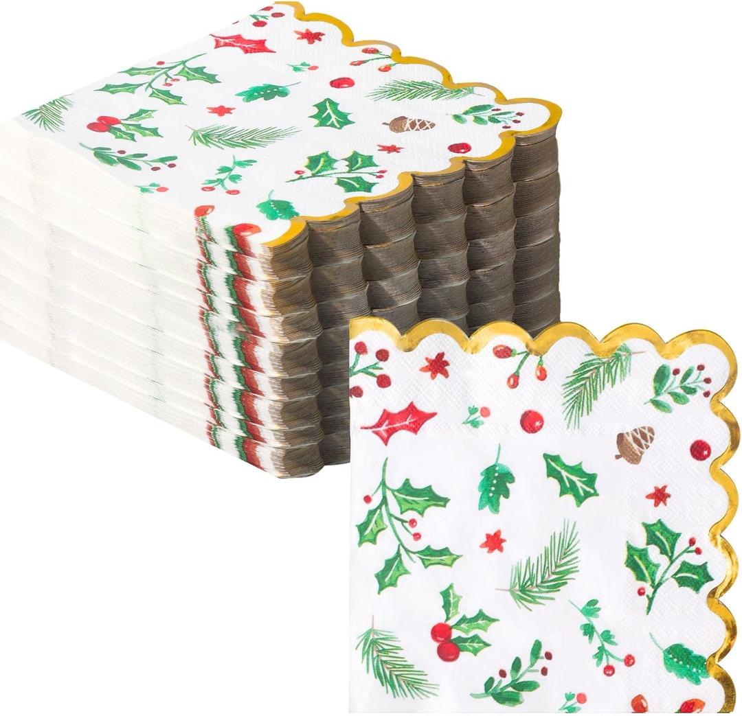 100 PK Christmas Large Dinner Size Napkins Paper - 3-ply Christmas Guest Napkins 6.5x6.5 Inch Disposable Party Napkins for Christimas Decorations Table Dcor Party Supplies