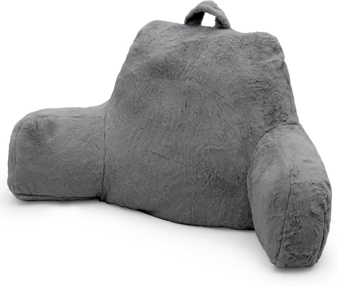 Reading Pillow for Sitting in Bed Adult, Standard Reading Pillow with Memory Foam, Back Pillow for Bed Sitting Up with Extend Arms, Grey
