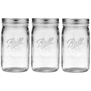 Ball Wide Mouth Glass Mason Jars with Lids and Bands, Used for Canning, Pickling, Juice, Jam, Jelly, Quart Size 32 Ounce (Pack of 3)