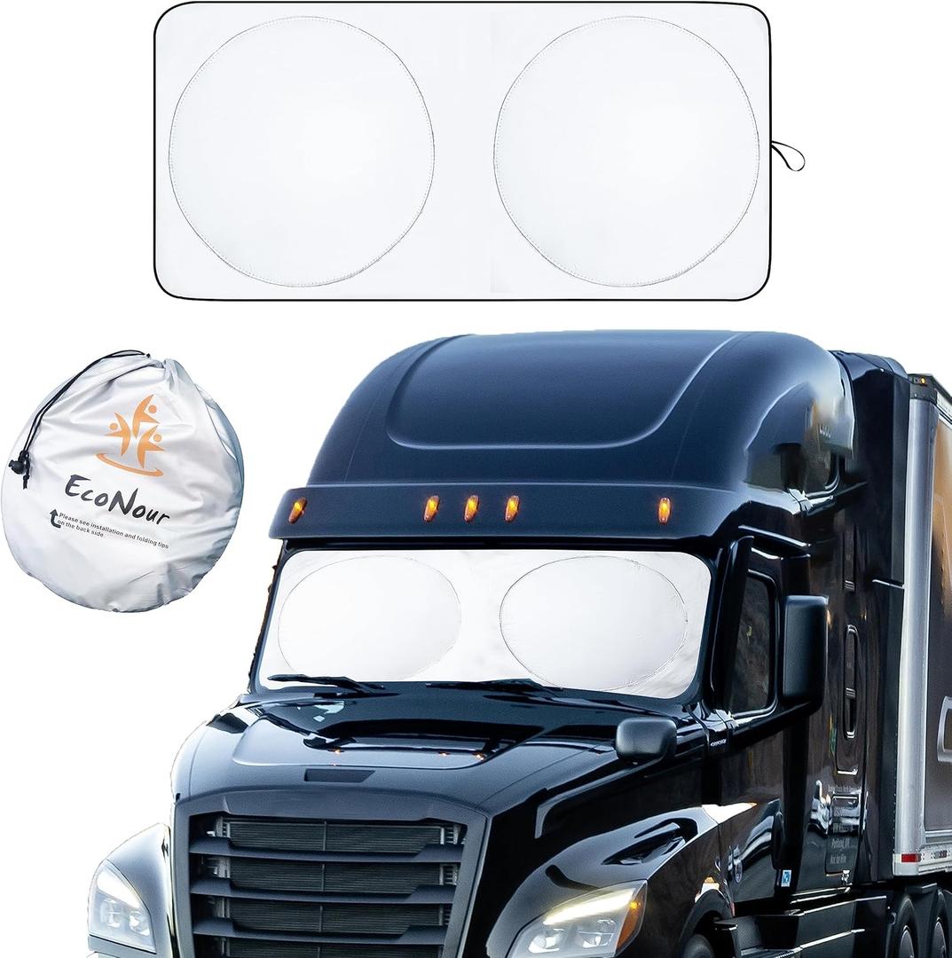 EcoNour Semi-Truck Sun Shade for Windshield (2 Ring) | 240T UV Protective Sunshade for Truck Windshield Maximum Coverage to Block UV/Sun Heat Rays