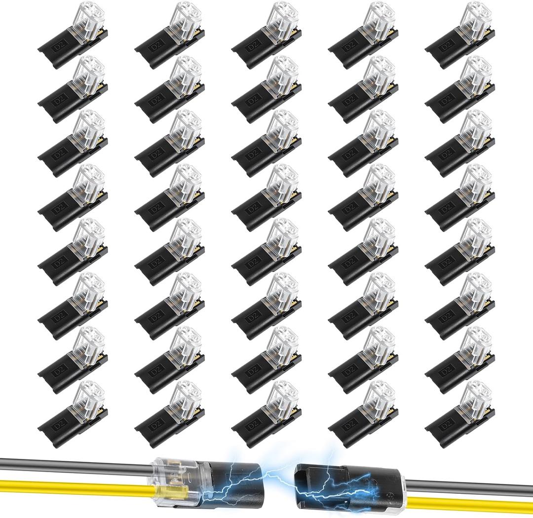 40 Pcs Double-Wire Plug-in Connector, 2 Pin Low Voltage Wire Connector Quick Solderless Wire Splice Connectors Led Light Strip Connectors Quick Disconnect and Connect
