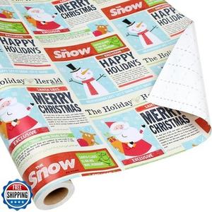 BIOBROWN Vintage Christmas Wrapping Paper Jumbo Roll with Trim Ribbon 30 Inch