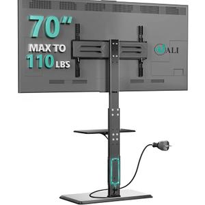 WALI Floor TV Stand with Power Outlet & AV Shelf, Tall TV Stand Mount for 32-70 inch TV up to 110 lbs, Swivel and Height Adjustable TV Stands with Wood Base for Bedroom, Office(TVDVD-6P), Black