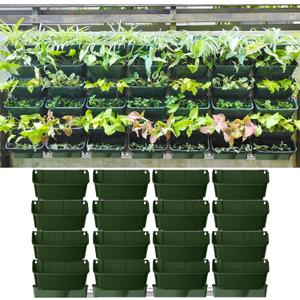 Maxona Vertical Wall Planter for Indoor Plant-Walls Mounted Pot with 4 Drainage Tray 16 Pack, 13 inch Dark Green for Indoors and Outdoor Decor, Plastic Pots Balcony Planters, Plants Hanging