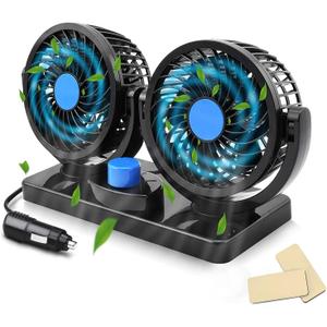 Car Fan 12V, 360 Degree Rotatable Car Fan, Electric 2 Speed Dual Head Fans-Low Noise Strong Dashboard Cooling Air Circulator Fan for Sedan SUV RV Car Fan 12V, 360 Degree Rotatable Car Fan, Electric 2 Speed Dual Head Fans-Low Noise Strong Dashboard Cooling Air Circulator Fan for Sedan SUV RV